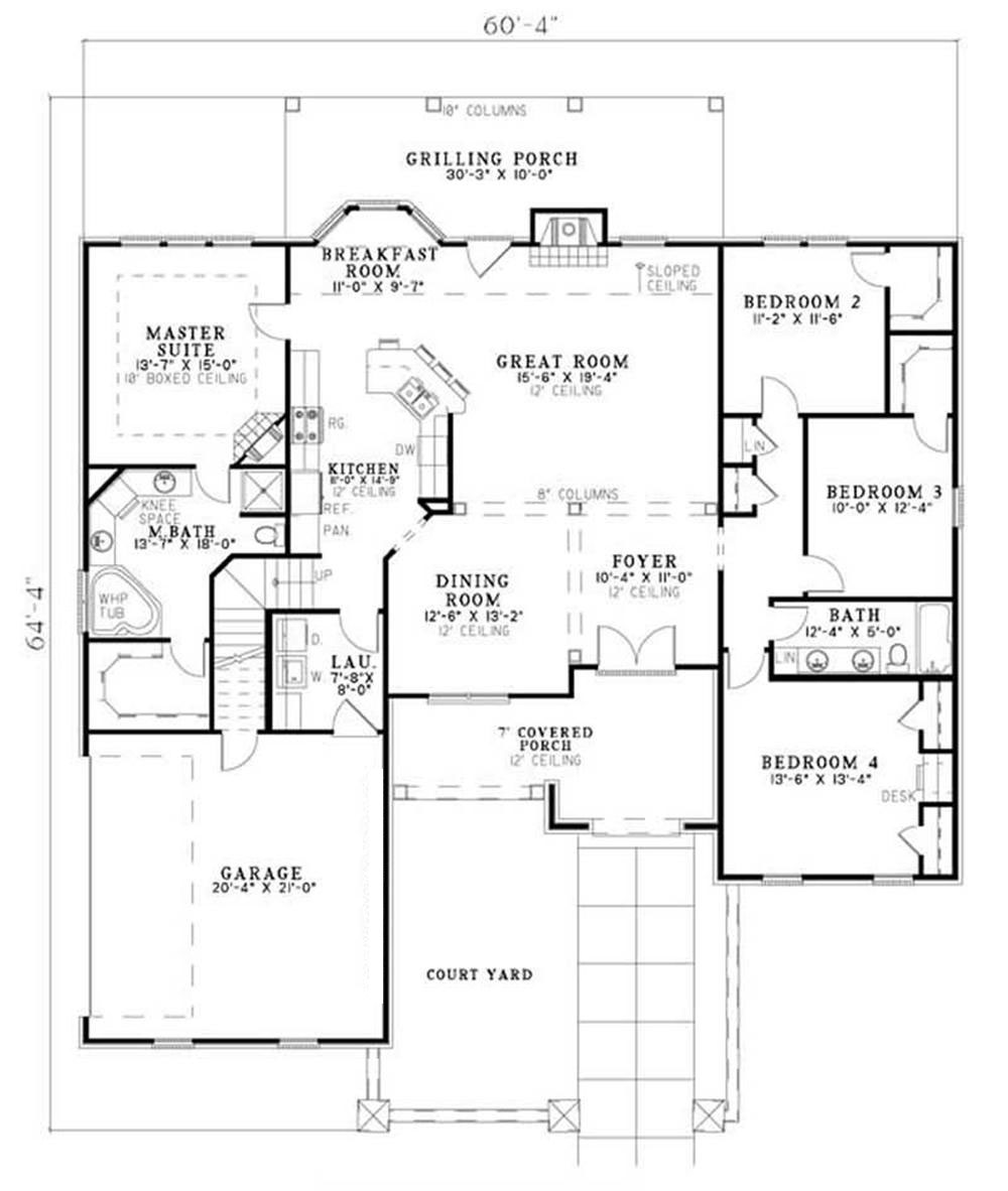 Floor Plan First Story of Country Plan #153-1162